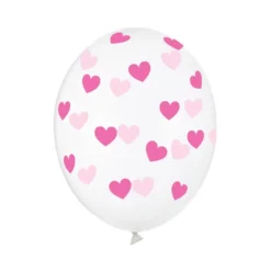 Latex balon sa tiskom - Prozirni sa tamno rozim srcima
