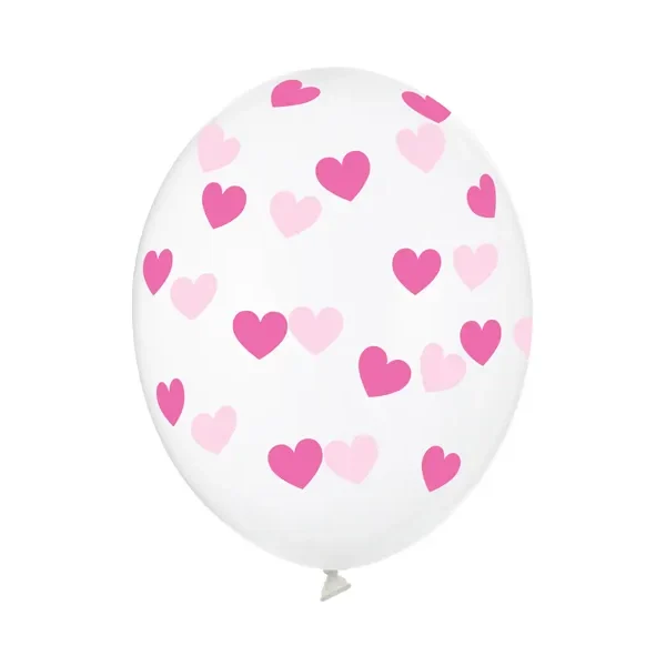 Latex balon sa tiskom - Prozirni sa tamno rozim srcima
