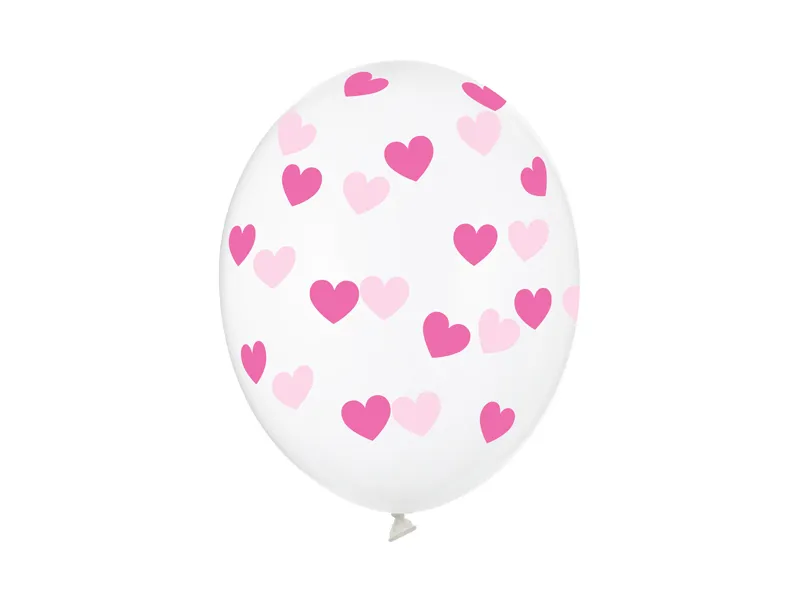 Latex balon sa tiskom - Prozirni sa tamno rozim srcima