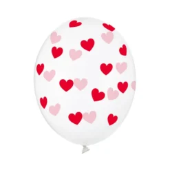 Latex balon sa tiskom - Prozirni sa crvenim srcima