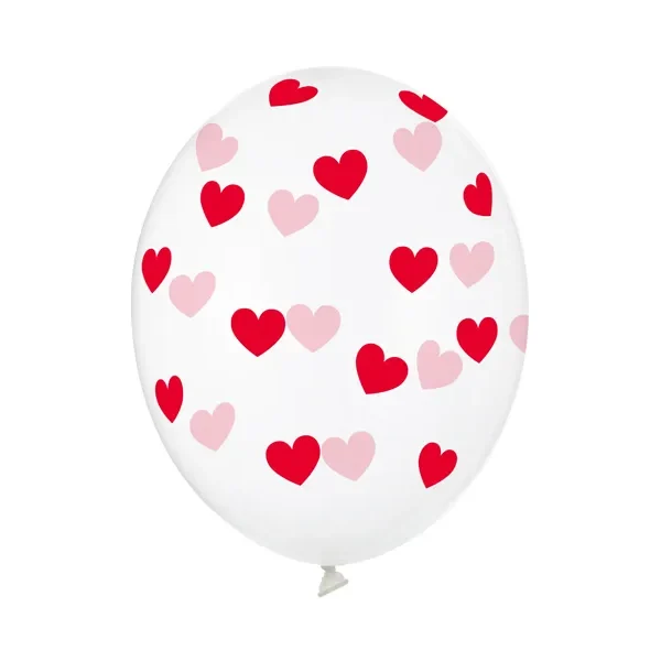Latex balon sa tiskom - Prozirni sa crvenim srcima
