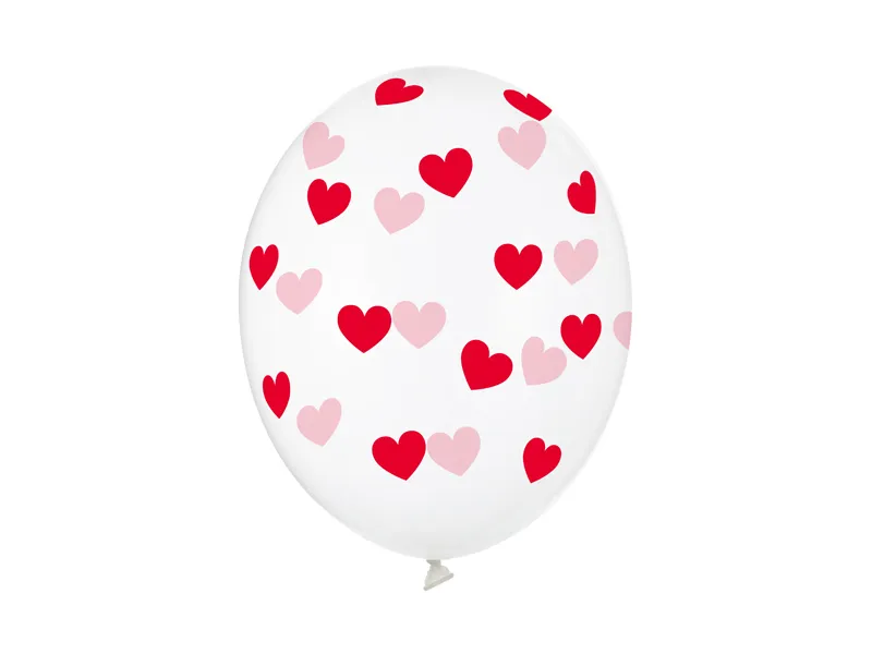 Latex balon sa tiskom - Prozirni sa crvenim srcima