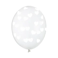 Latex balon sa tiskom - Prozirni sa bijelim srcima