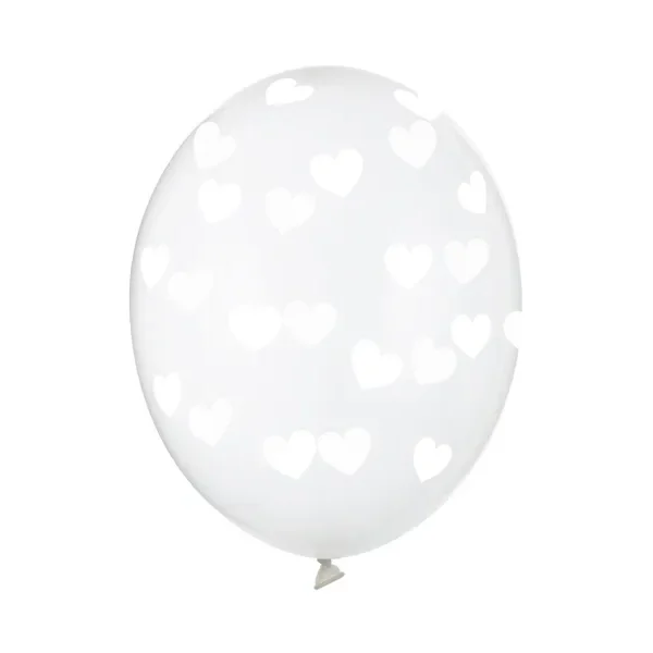 Latex balon sa tiskom - Prozirni sa bijelim srcima