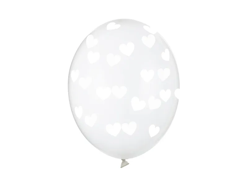 Latex balon sa tiskom - Prozirni sa bijelim srcima