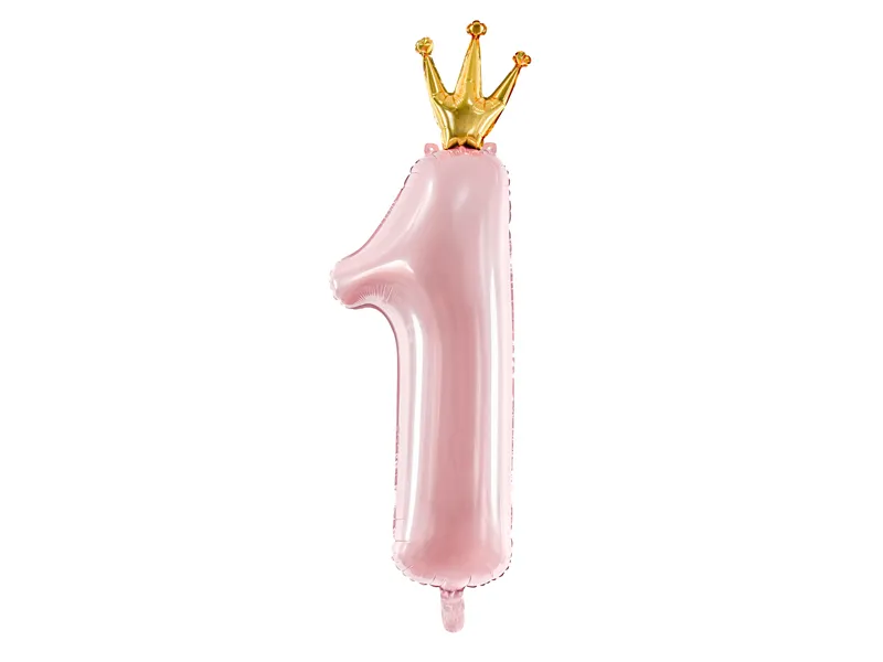 Folijski balon - Broj 1 sa krunom, rozi