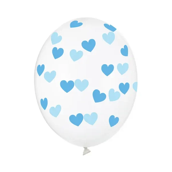 Latex balon sa tiskom - Prozirni sa plavim srcima