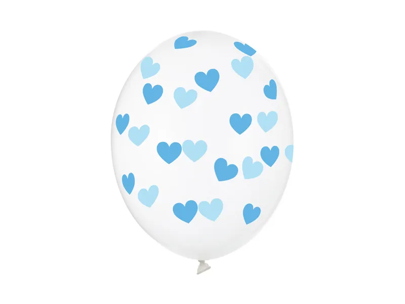 Latex balon sa tiskom - Prozirni sa plavim srcima