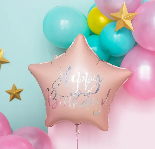 Folijski balon zvijezda happy birthday - Roza
