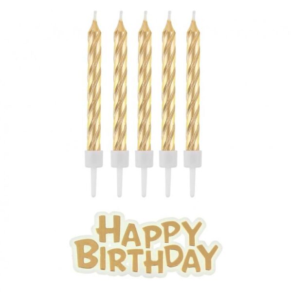 Svjećice za tortu - Zlatne + happy birthday 16/1