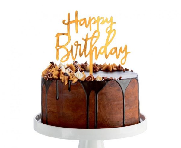 Topper za tortu Happy birthday, zlatni