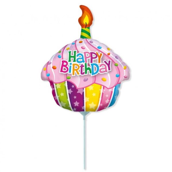 Folijski balon štapić, 14" - Muffin happy birthday