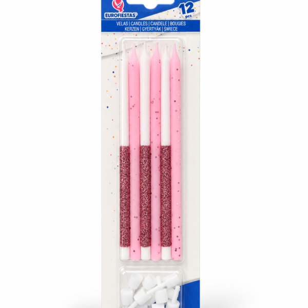Svjećice za tortu - roze šljokaste