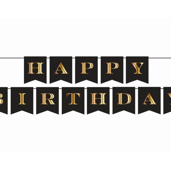 Natpis happy birthday - crno zlatni